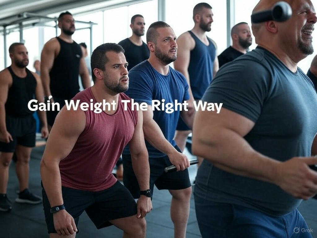 gain your weight , weight gain , gain weight,"diverse group of men following weight gain tips, lifting weights and eating healthy meals in a gym and kitchen setting."